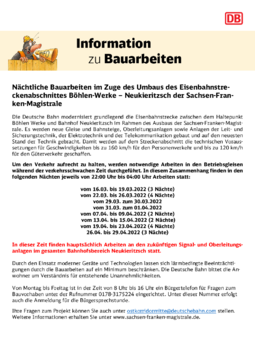 Nächtliche Bauarbeiten im Zuge des Umbaus des Eisenbahnstreckenabschnittes Böhlen-Werke – Neukieritzsch der Sachsen-Franken- Magistrale